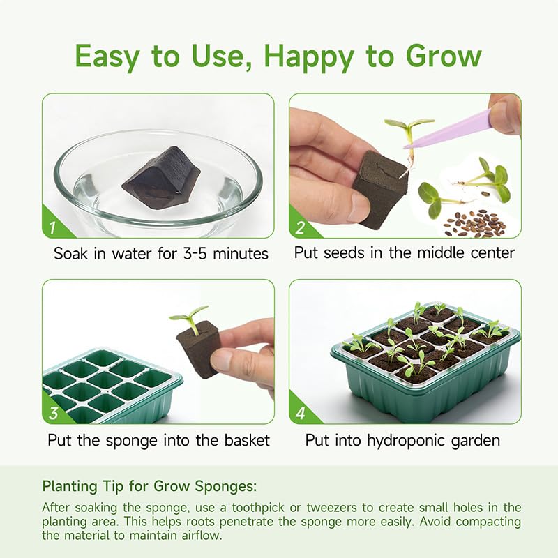 SIETAMIS 50 Packs Cuttage Grow Sponges, Pods Root Growth Sponge Eco Friendly PH Balance, Square Sponge Replacement Part Seedling Starter Sponges for Hydroponic Indoor Garden System Cuttage Rooting