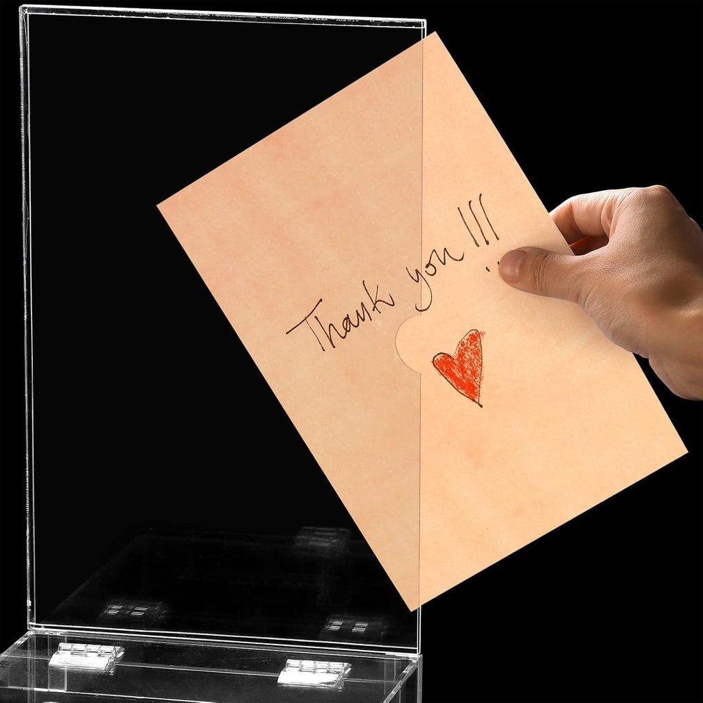 YOUEON Square Acrylic Donation Box with Lock, 7x7x7 Inch Clear Suggestion Box with Slot and Lock, Ballot Box with Sign Holder, Tip Box, Vote Box, Comment Box for Voting, Charity, Fundraising