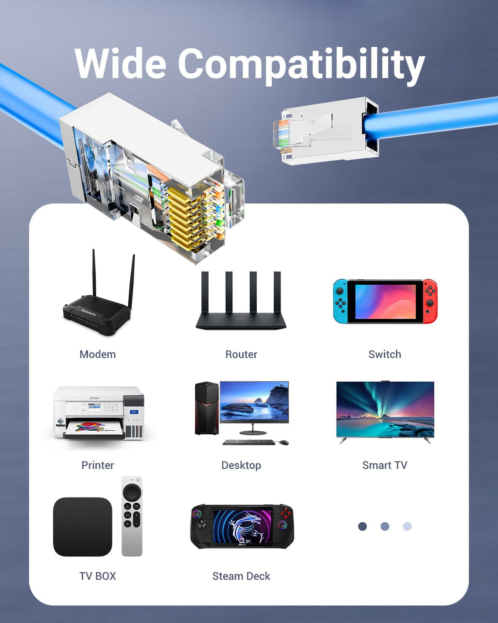 VCE Shielded RJ45 Pass Through Connectors Cat6 50-Pack, Ethernet Crimp Modular Plug for Cat6/Cat5/Cat5e STP & UTP Network Cable,Interference-Resistant