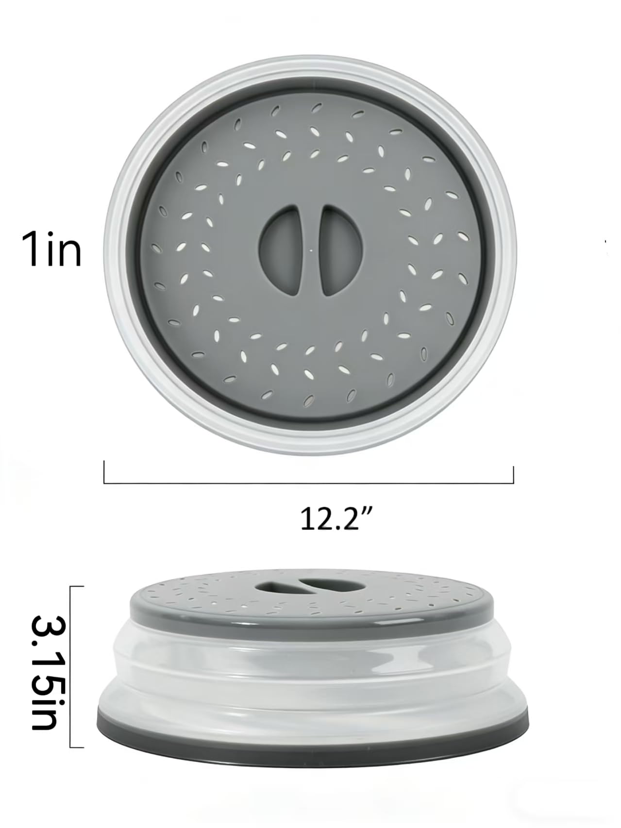 Microwave Splatter Cover 2pc Collapsible Microwave Plate Cover for Food Collapsible Microwave Cover with Steam Vents (Grey)