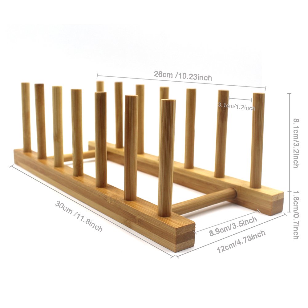 INNERNEED Bamboo Wooden Dish Rack Plates Holder Kitchen Storage Cabinet Organizer for Dish/Plate/Bowl/Cup/Pot Lid/Cutting Board (Pack of 2)