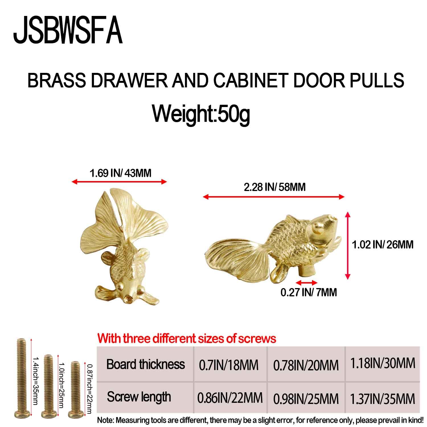 JSBWSFA 2PCS Goldfish Cabinet Knobs, Animal Knobs Cabinets and Drawers Knob for Cabinets Gold Drawer Knob Metal Dresser Pull Cupboard Handles