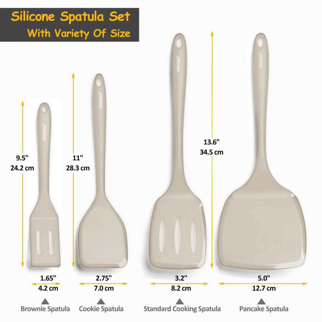 Silicone Spatula Set, 600°F Heat Resistant Silicone Spatula Turner Flipper for Cooking, Non Stick and Non Scratch Kitchen Utensils for Eggs & Pancakes, 4 Pack,Khaki