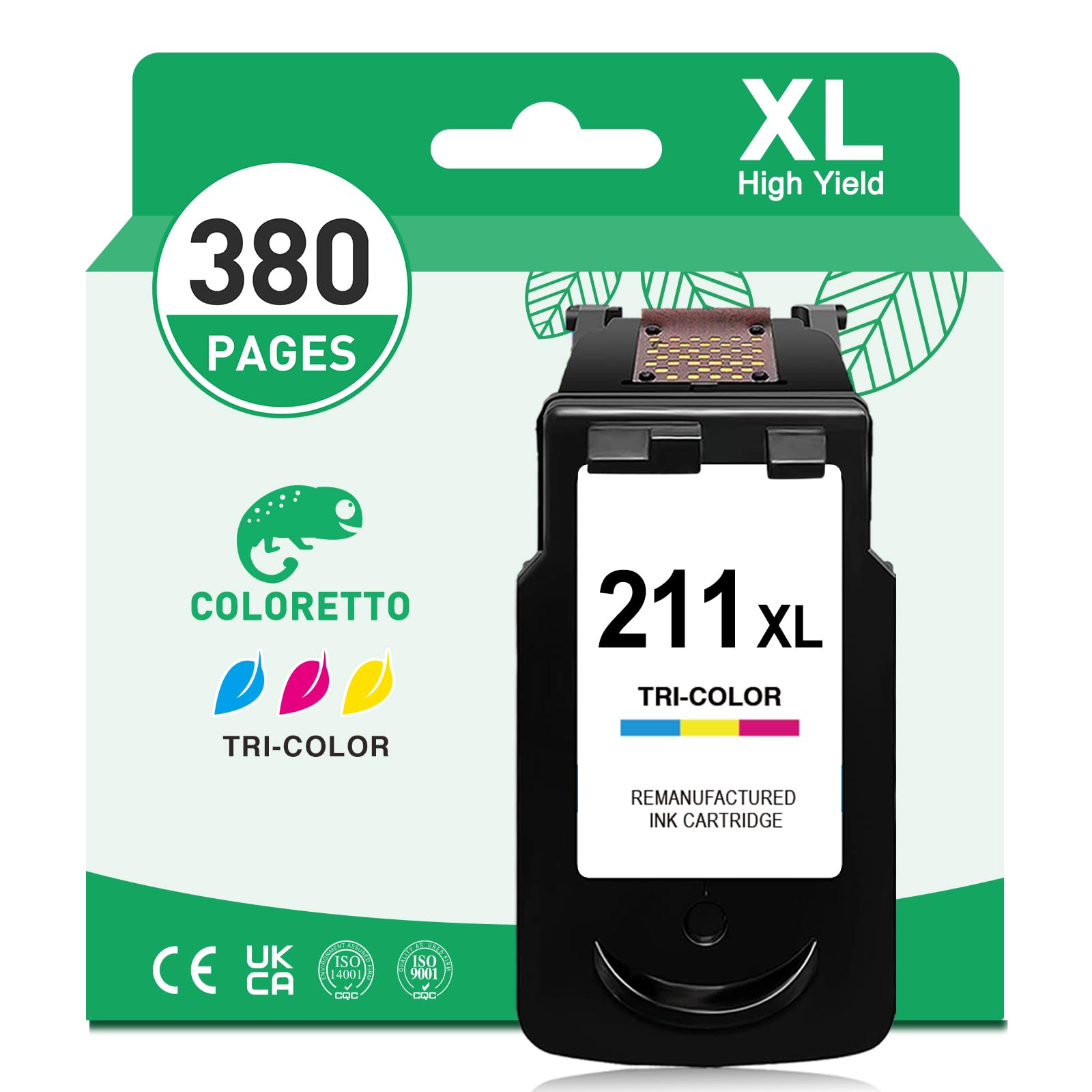 COLORETTO Ink Cartridge 211 XL CL-211XL for Canon Pixma MP230 MP240 MP250 MP260 MP270 MP280 MP490 MP495 MP499 MX320 MX340 MX350 MX360 MX410 MX420 IP2700 IP2702 Printer Remanufactured Tri-Color 1-Pack