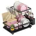 Space-Saving 2-Tier Dish Drying Rack with drip Tray, Swivel spout, Utensil Holder and More, Perfect for Small Kitchen counters and Keeping Things Neat
