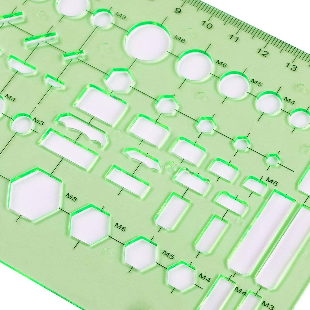11 Pieces Geometric Drawings Templates Stencils Plastic Measuring Template Rulers Clear Green Shape Template for Drawing Engineering Drafting Building School Office Supplies