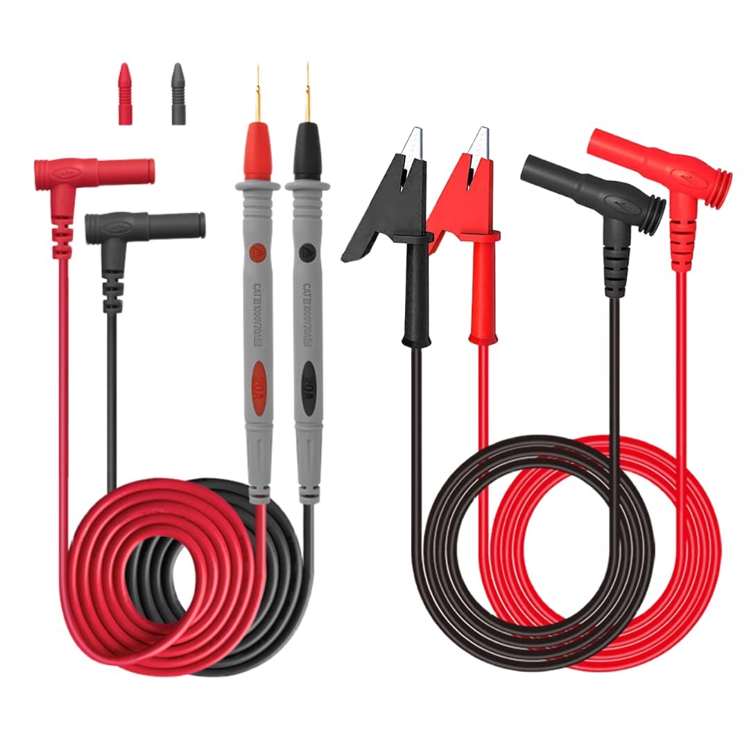 Test Leads for Multimeter,1 Pair Test Lead with Alligator Clips and 24k Gold Plated Test Probe, 1000v 20a Lead Test Kit, Suitable for Most of Digital Multimeter