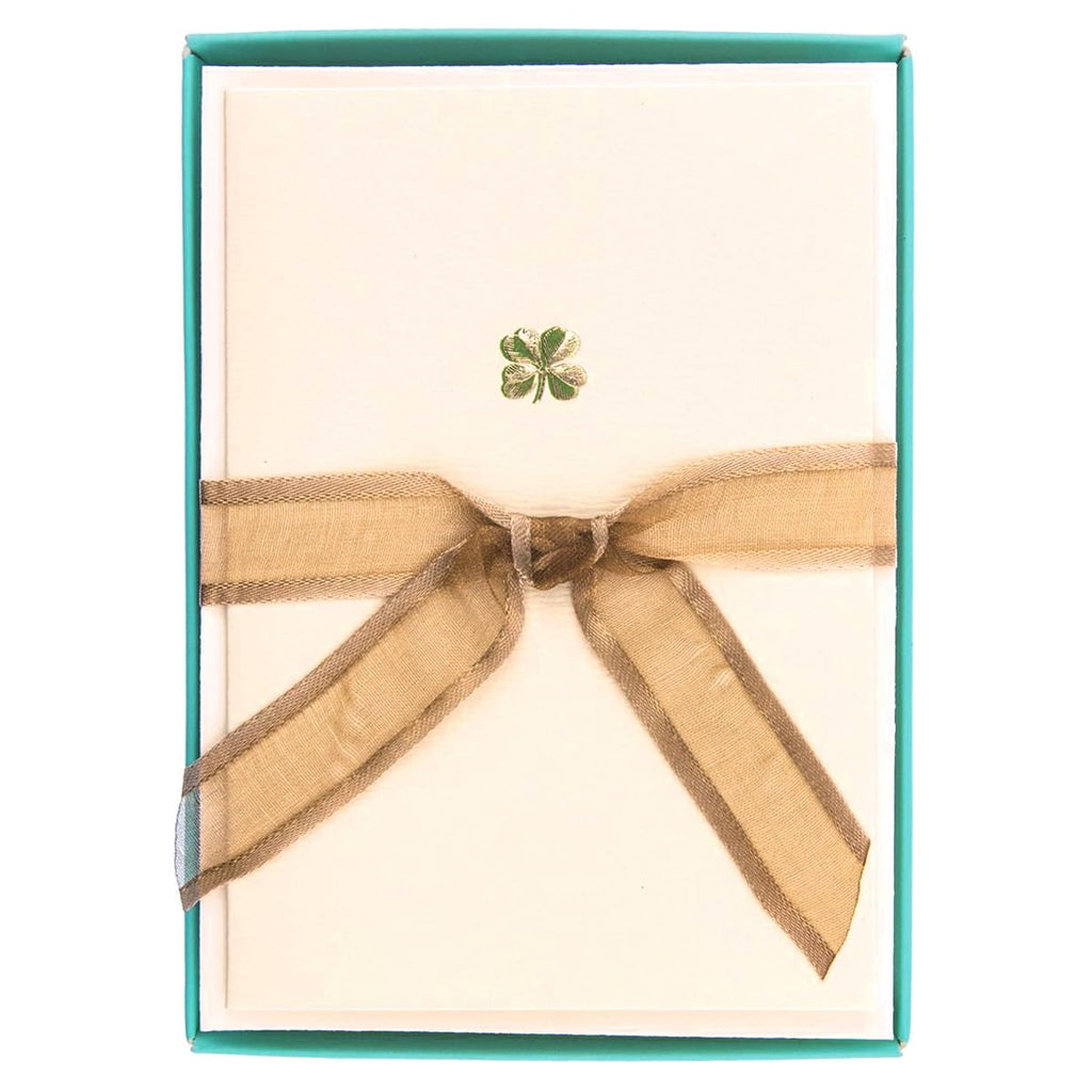 Graphique Shamrock La Petite Presse Boxed Notecards, 10 Embellished Gold Foil Blank Cards with Matching Envelopes and Storage Box, 3.25" x 4.75"