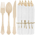 30Pack Pre Wrapped Disposable Wooden Cutlery - Pre Rolled Wooden Cutlery with Napkins, Wrapped Wooden Silverware Set Disposable, Biodegradable Disposable Wooden Cutlery with Napkins for Wedding