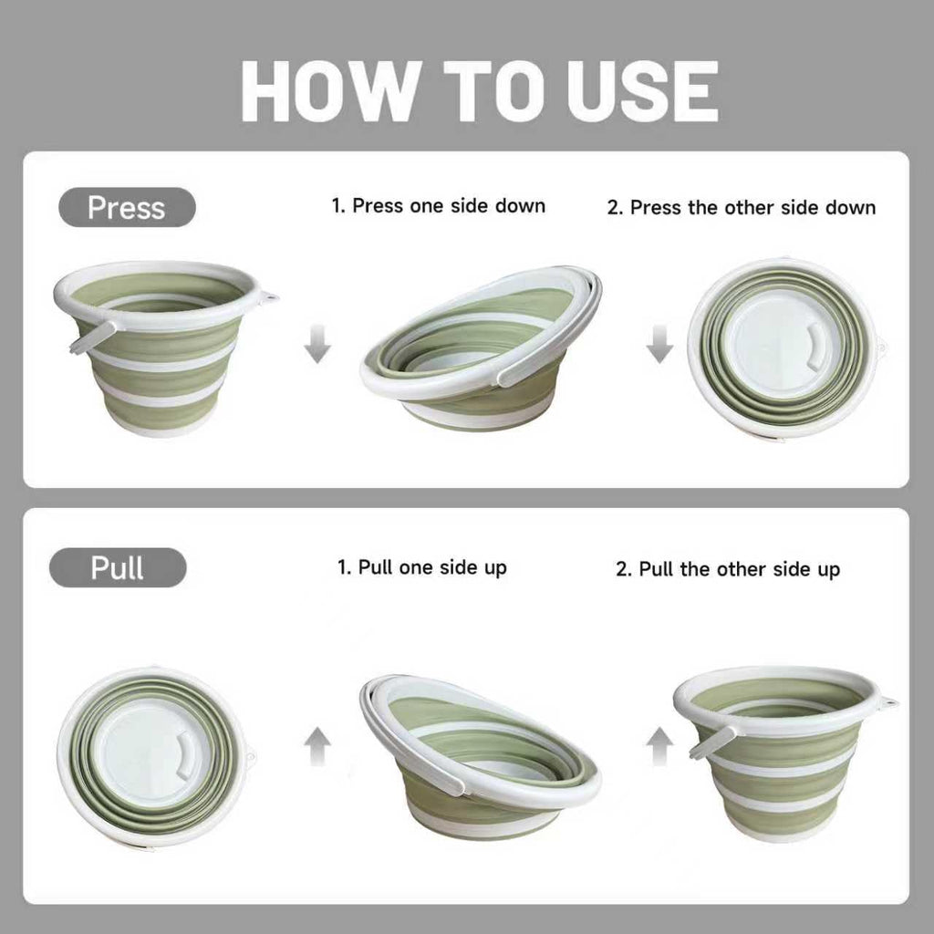 Moodyin Collapsible Water Bucket (10L / 2.6 Gal) – Portable, Easy to Carry & Store, Ideal for Car Wash, Cleaning, Camping, Fishing and Outdoor Activities with Collapsible Handle Design（Green）
