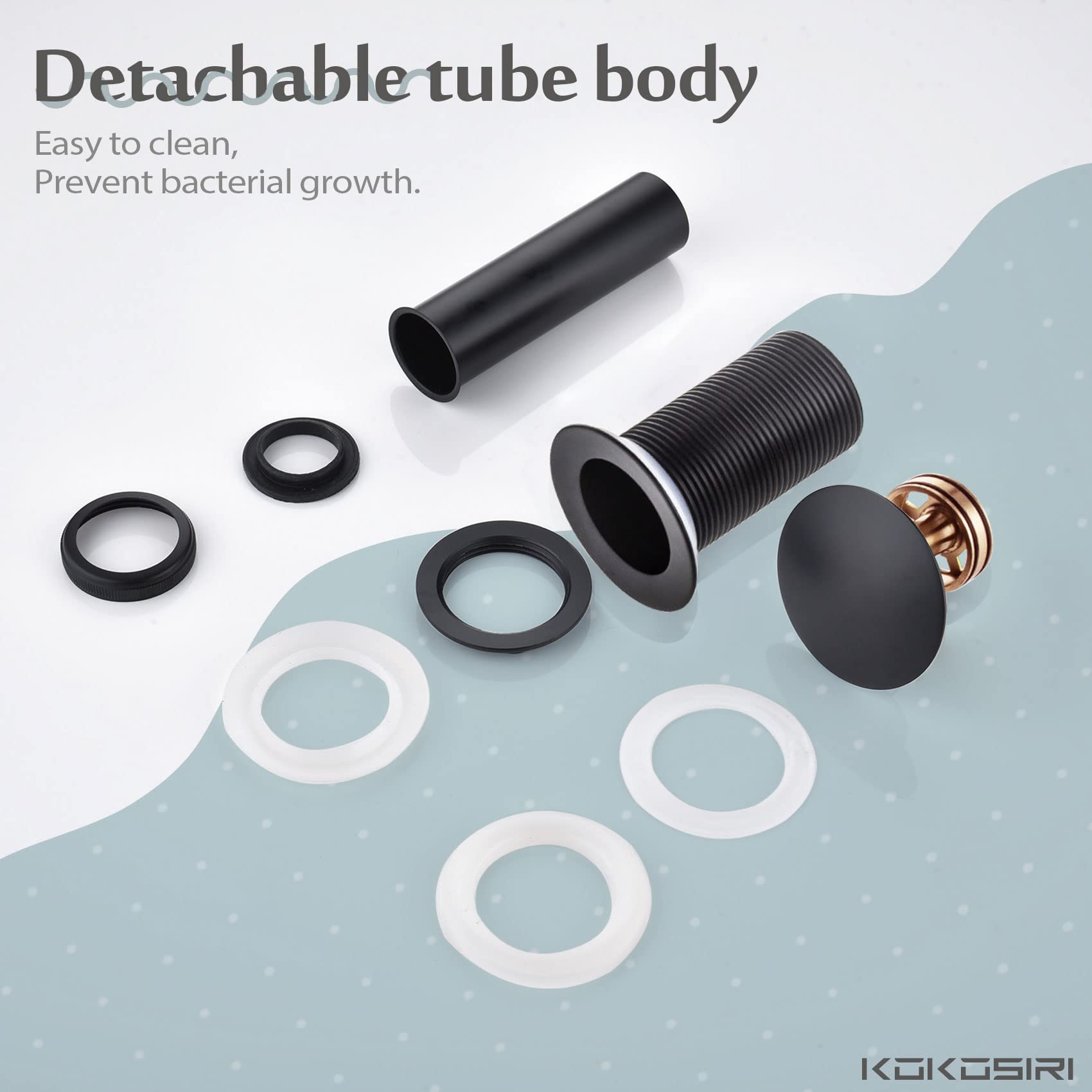 KOKOSIRI Pop Up Sink Drain with Strainer Basket, Matte Black Bathroom Sink Drain with Detachable Hair Catcher Anti Clogging for Vanity Vessel Sink Without Overflow, C1002BK