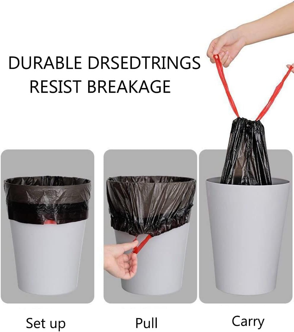 Feisco 3 Gallon Black Trash Bag,11L Drawstring Garbage Bag Trash Can Liner,0.55 Mil,100 Counts