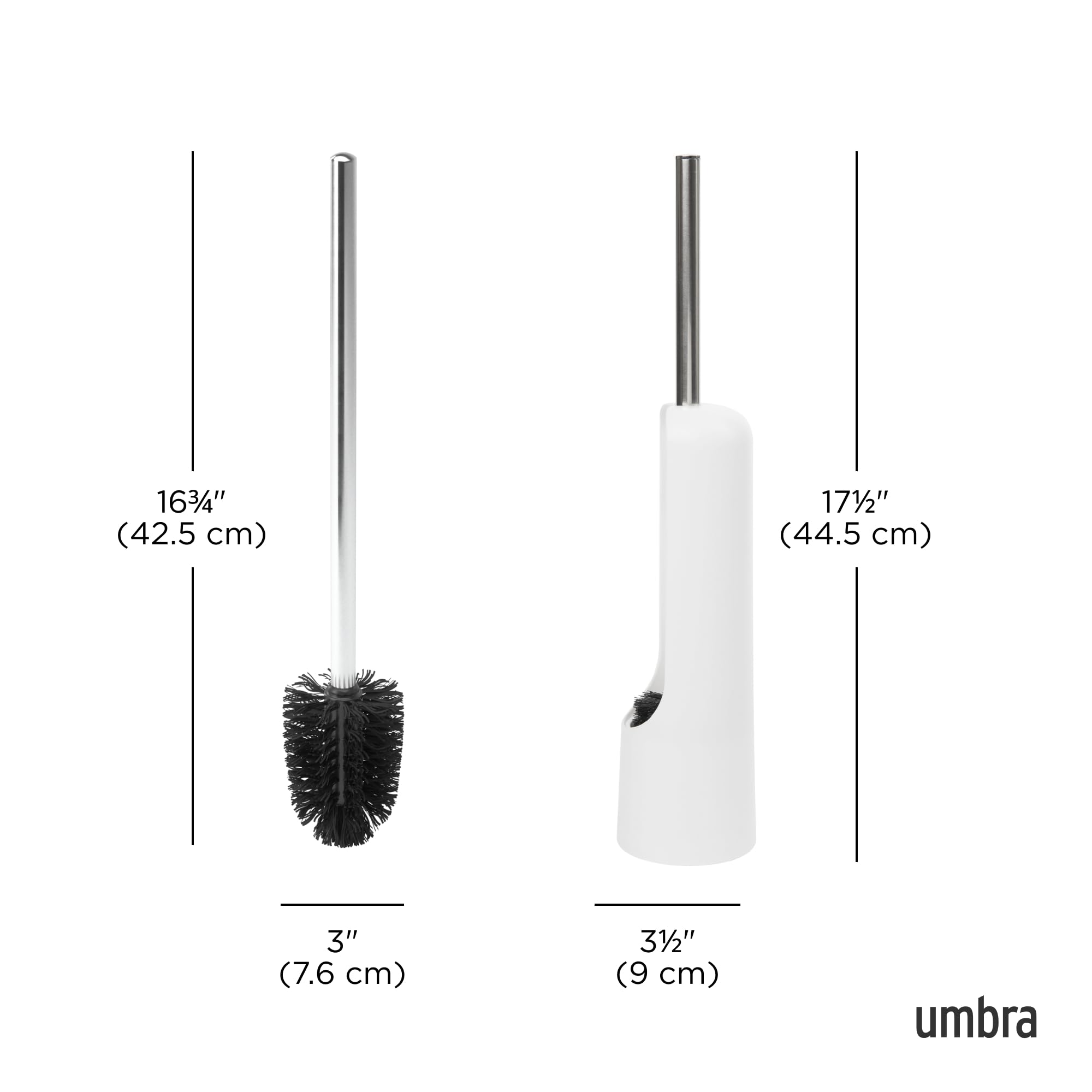 Umbra Touch Toilet Brush with Holder/Stand – Durable, Slim Cleaning Tool with Dense Bristles – Removes Stubborn Stains, White