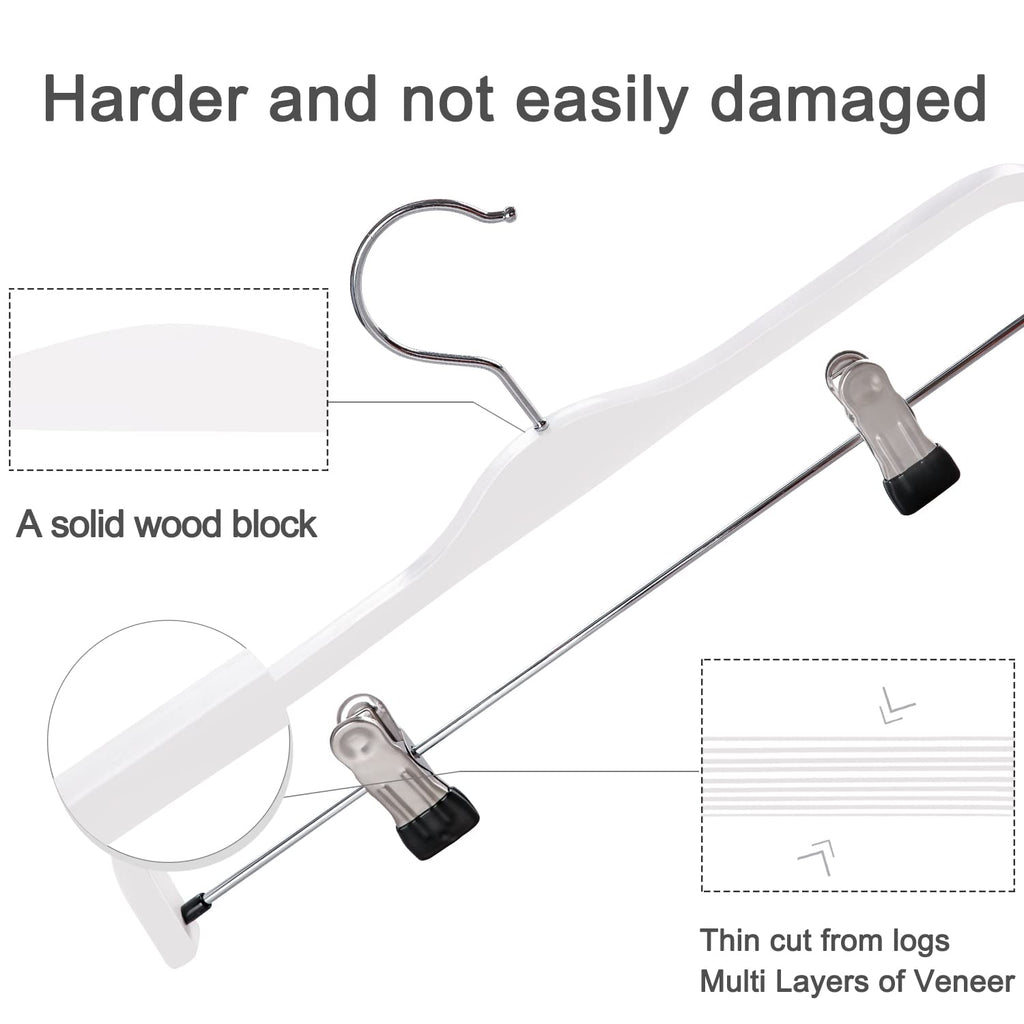 TOPIA HANGER Wooden Pants Hangers,Slim Natural Wood Skirt Hangers with Anti-Rust Hook and Adjustable Metal Clips, Perfect for Skirts,Pants,Slacks-10 Pack-CT17W