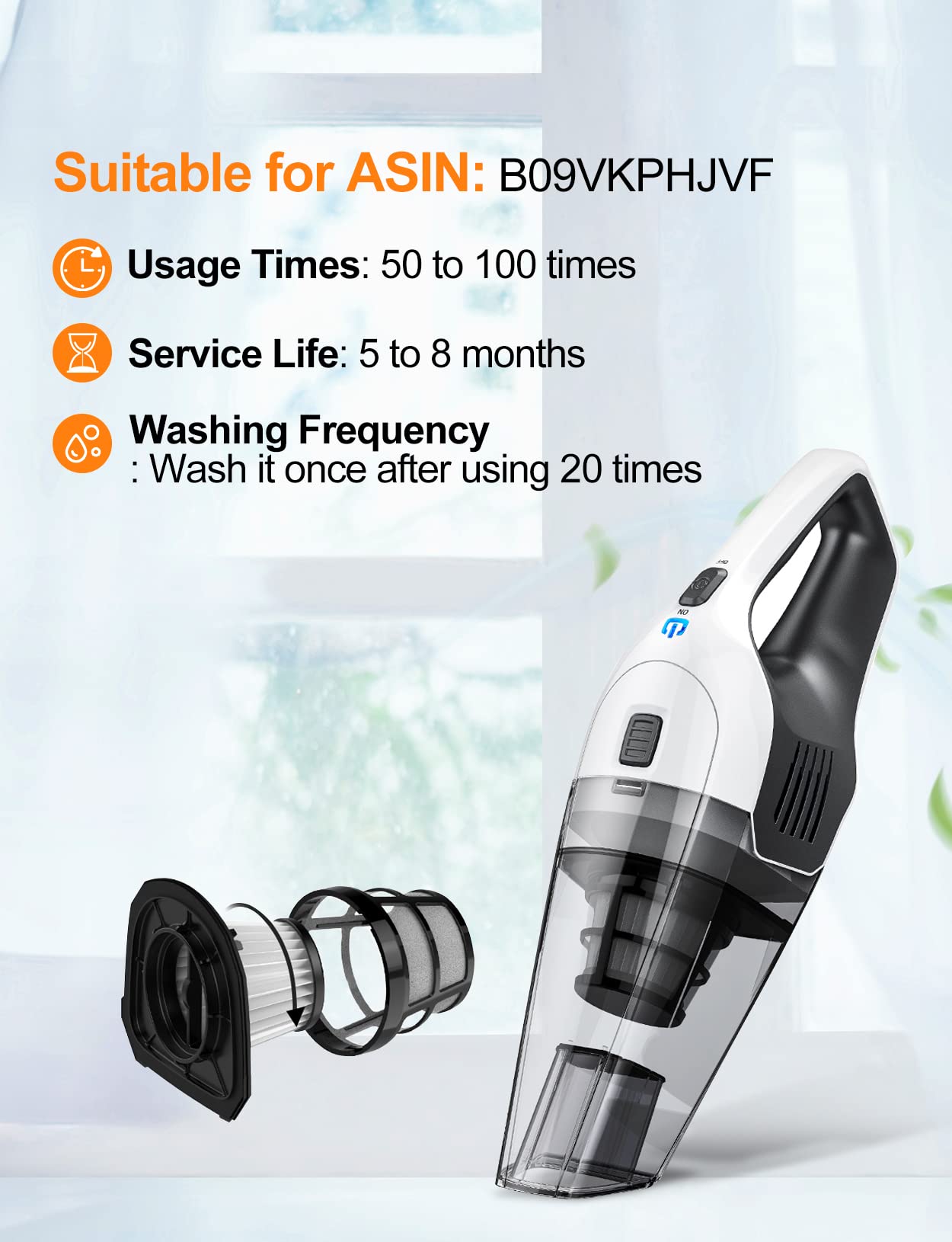 HEPA Filter 3 Pack, Washable, Reusable, Replaceable, Suitable for Brand Portutif V1 8000pa Wireless Handheld Vacuum Cleaner, High Efficiency Filter Dust Garbage Pet Hair