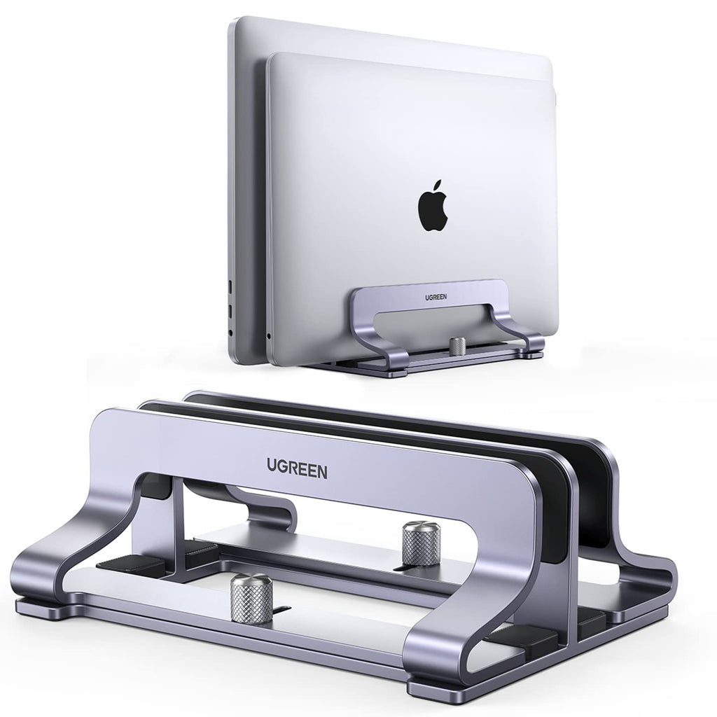 UGREEN Dual Slot Vertical Laptop Stand Holder Mount for Desk, Adjustable Aluminum Stand Compatible with MacBook Pro Air, Ideapad, Surface Book, Chromebook Up to 17.3 Inch