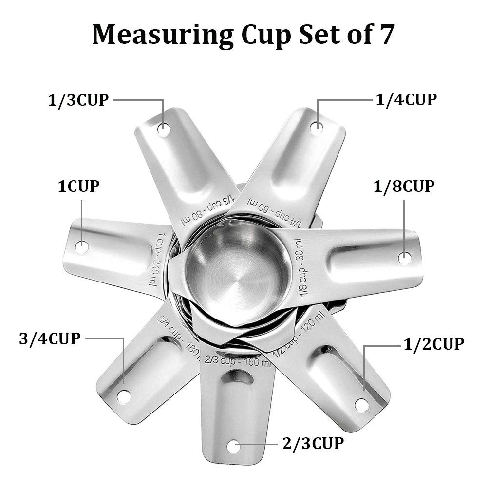 Measuring Cups Stainless Steel 7 Piece Stackable Set for Dry or Liquid Ingredients Measurement - Kitchen Gadgets & Utensils Metal Measuring Cups Best for Cooking & Baking…
