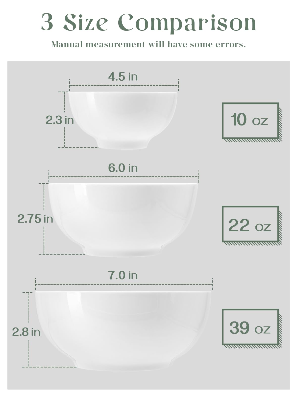 DOWAN Soup Bowls, Ceramic Cereal Bowls, 22 Ounce Bowl Set of 4, Sturdy & Stackable, Dishwasher & Microwave Safe, White Bowls for Rice Pasta Salad Oatmeal Mixing
