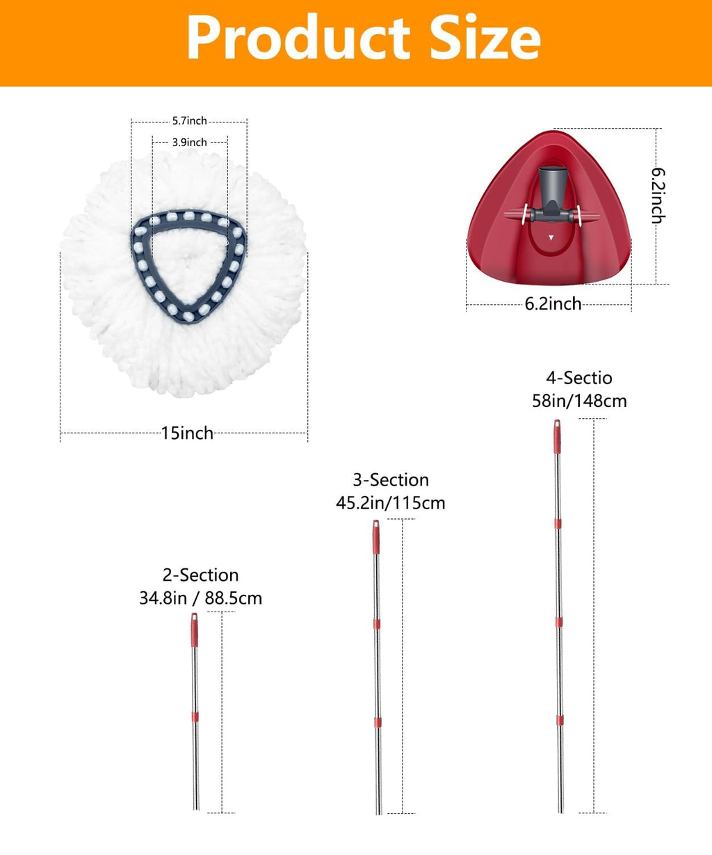 4 Pcs Spin Mop Heads Replacements For Vileda,Spin Mop Replacement Head Set with Base and 30" to 58" Mop Handle,Mop Head Replace,Mop Refills Machine Washable& Easy-to-Replace