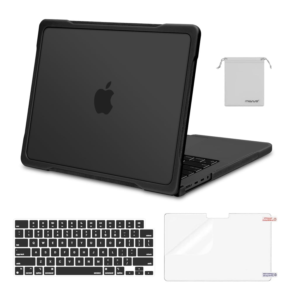 MOSISO Compatible with MacBook Pro 14 inch Case M5 2026 M4 M3 M2 M1 2025-2021 A3427 A3426 A3434 A3112 A3185 A3401 A2918 A2992 A2779 A2442,4 in 1 Kit Anti-Crack Hard Shell with TPU Bumper, Black
