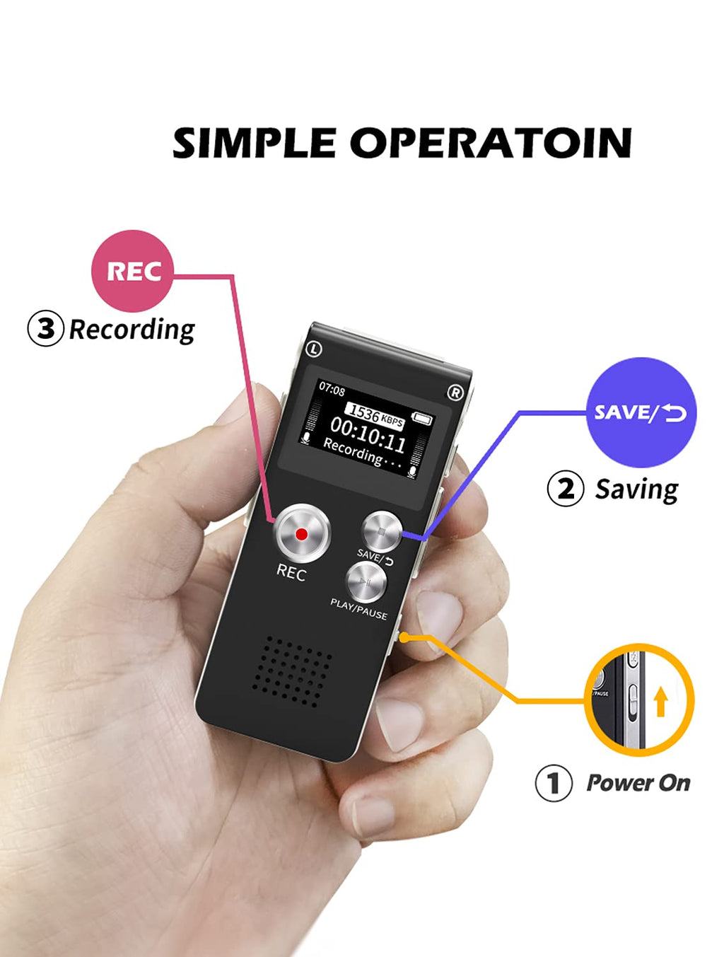 16GB Digital Voice Activated Recorder Sound Audio Recorder Dictaphone for Lectures Meetings by Sunlan