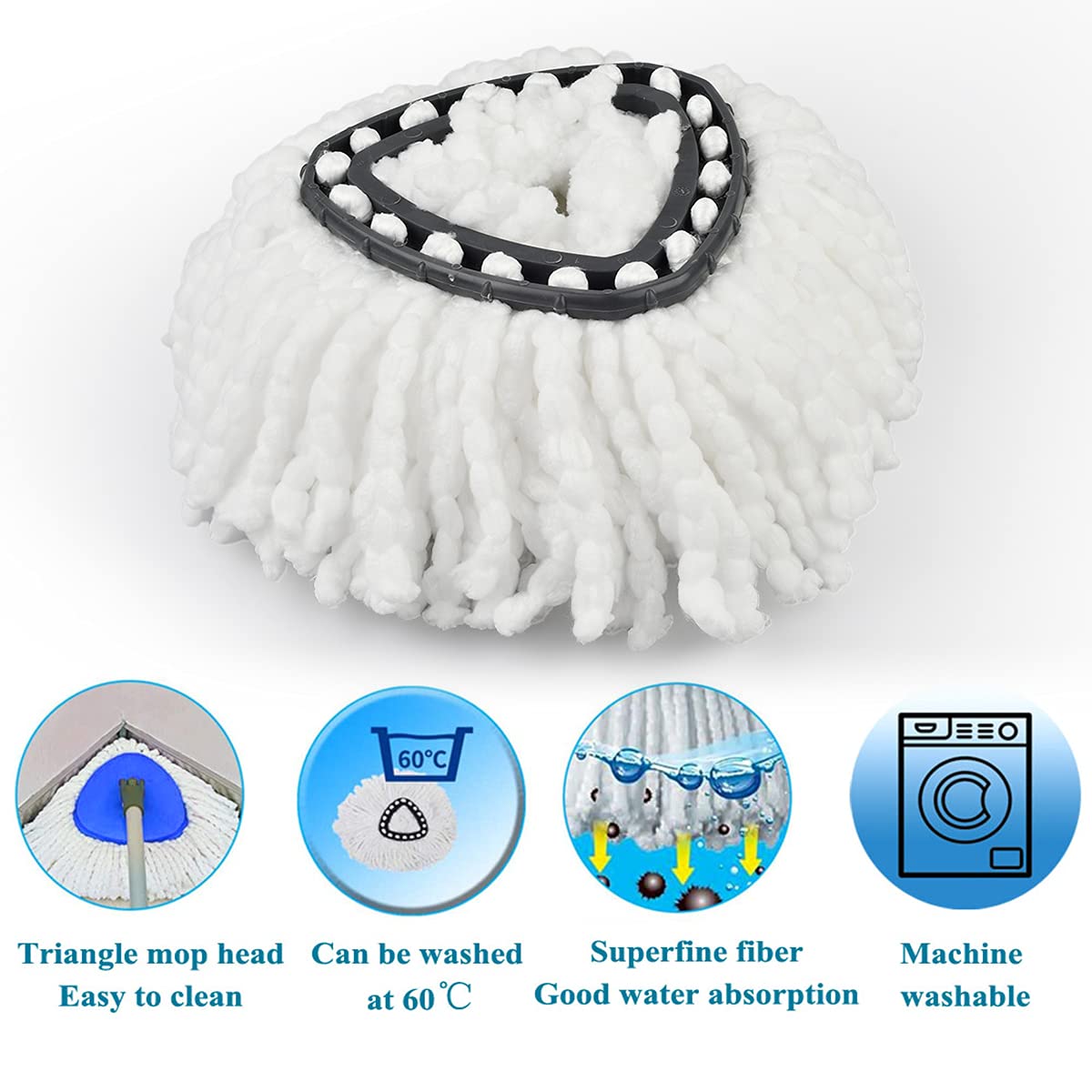Spin Mop Head, Universal 360° Microfiber Replacement Mop Heads Compatible with Vileda Mop Replace Head, Durable Dust Mop Refills Machine Washable for Floor Cleaning System (6 Pack)