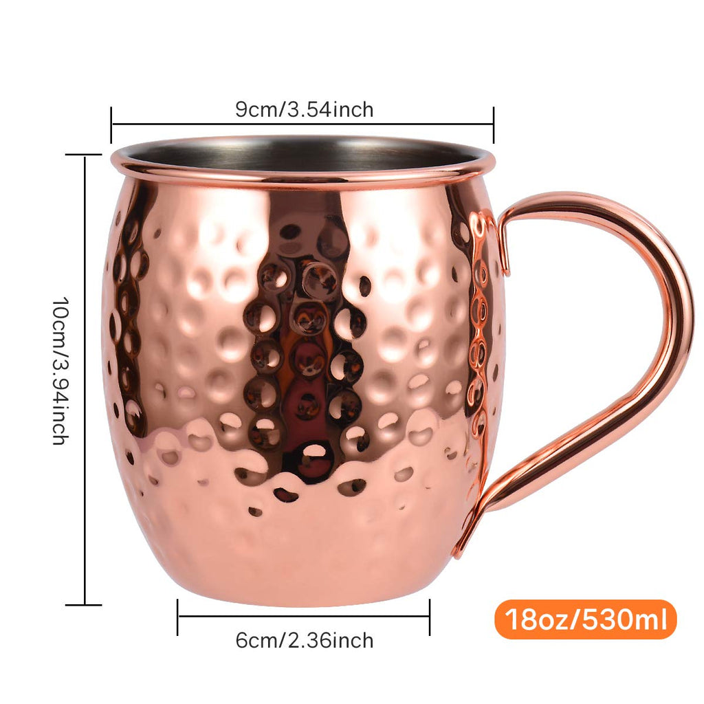Eligara Moscow Mule Copper Mugs Set of 4, Handcrafted Food Safe Copper Cups for Moscow Mule Cocktail, 16 oz Gift Set with Bonus 1 Shot Glass 4 Straws and 4 Coasters (Classic - Cork Coaster - 4)