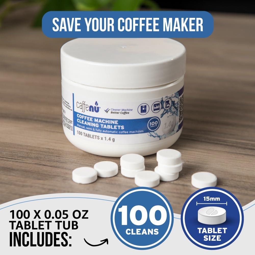 Espresso Cleaning Tablets. 100 x 0.05 oz Coffee Cleaner Tablets. Used Every 100 Cups. Automatic, Superautomatic & Bean to Cup. Use with Descaling