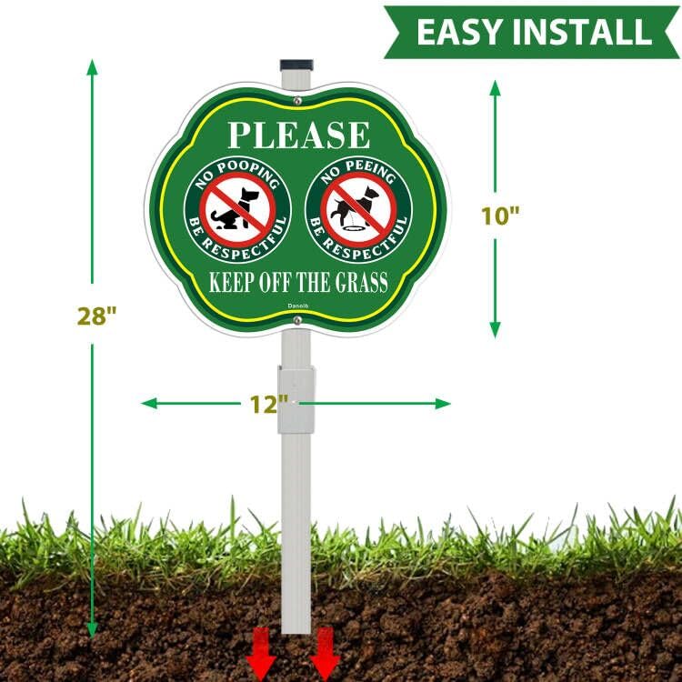 No Pooping Dog Signs with Stake, Keep off Grass Yard Sign,10x12 Inches Aluminum Metal Signs, Fade Resistant, Weatherproof, Indoor or Outdoor Use Classic （2 Pack）