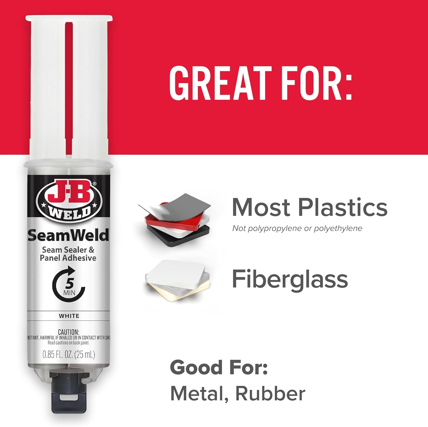 JB Weld SeamWeld Seam Sealer & Panel Adhesive, White, 25ml (Pack of 1) – Vibration & Impact Resistant, Protects Against Corrosion - Ideal for Body Panels, Door Jambs, Ext/Int Seams & Joints