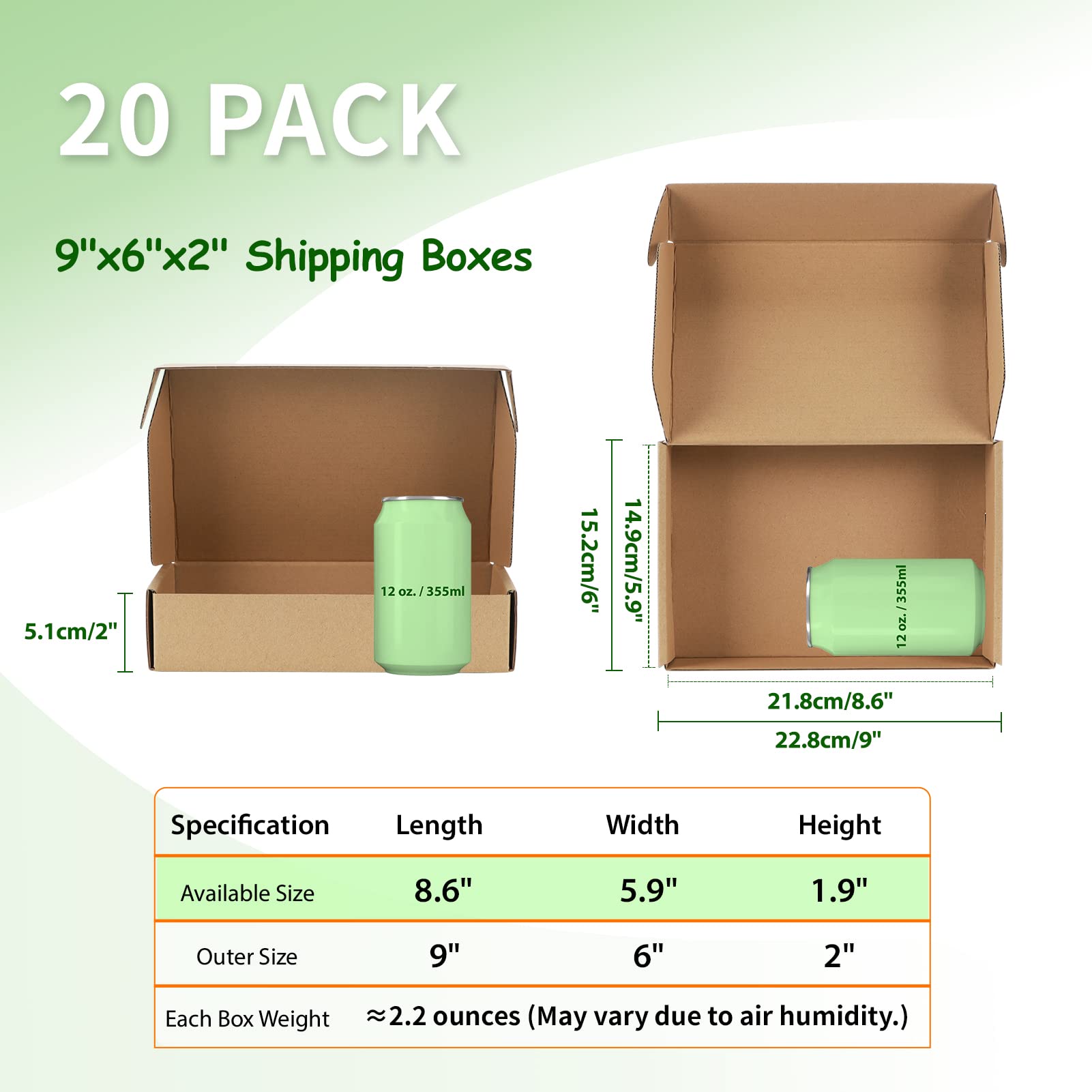 Pemtow 9x6x2 Shipping Boxes Set of 20, Brown Corrugated Cardboard Literature Mailer Box for Packaging, Mailing, Business