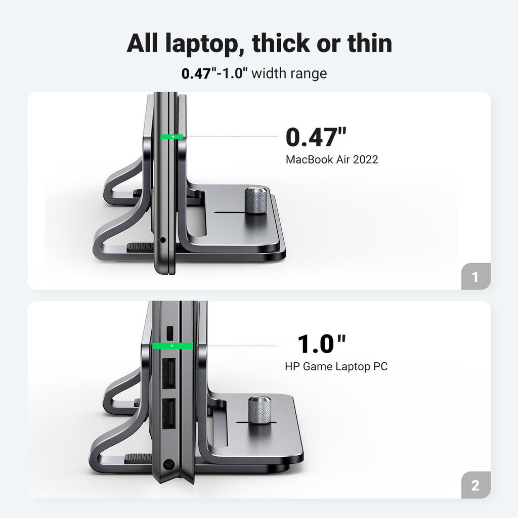 UGREEN Vertical Laptop Stand Holder Mount for Desk, Riser Adjustable Aluminum Compatible with MacBook Pro Air, Ideapad, Surface Book, Chromebook Up to 15.6inch, Grey