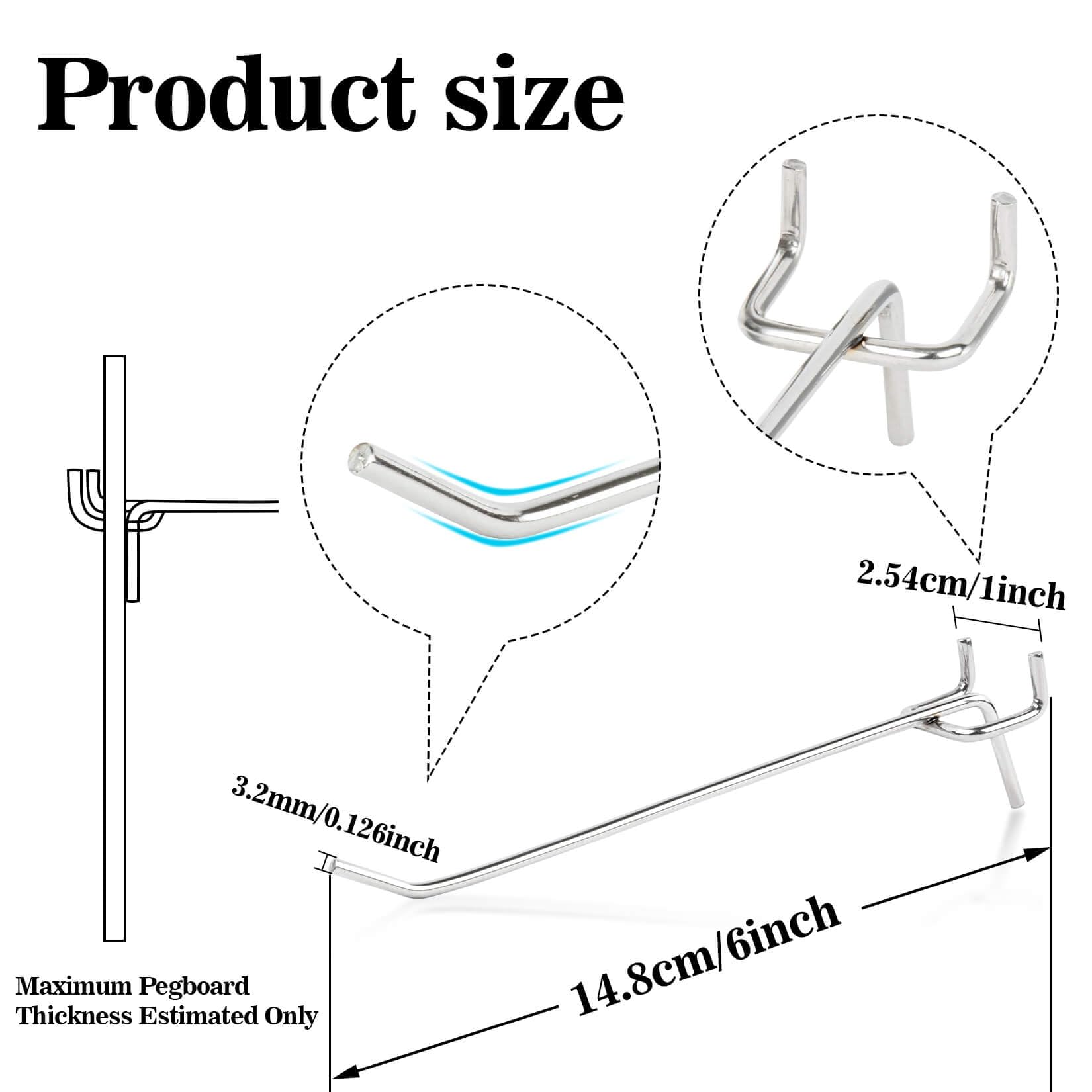MAQIHAN 50PCS Pegboard Hooks for 1/8'' Boards - 6 inch Peg Board Tool Utility Hooks Silver Metal Pegboard Hooks Hanging Stainless Steel Display Wall Hooks Panneau Perforé Kit Storage Organizer Holder
