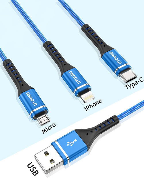 2Pack 6FT Multi Charging Cable Multiple USB 3 in 1 Charger Cable Universal Nylon Braided Fast Charge Cord with Type-C/Lightning/Micro USB Port Connectors for Cell Phone/iPhone/Tablet and More