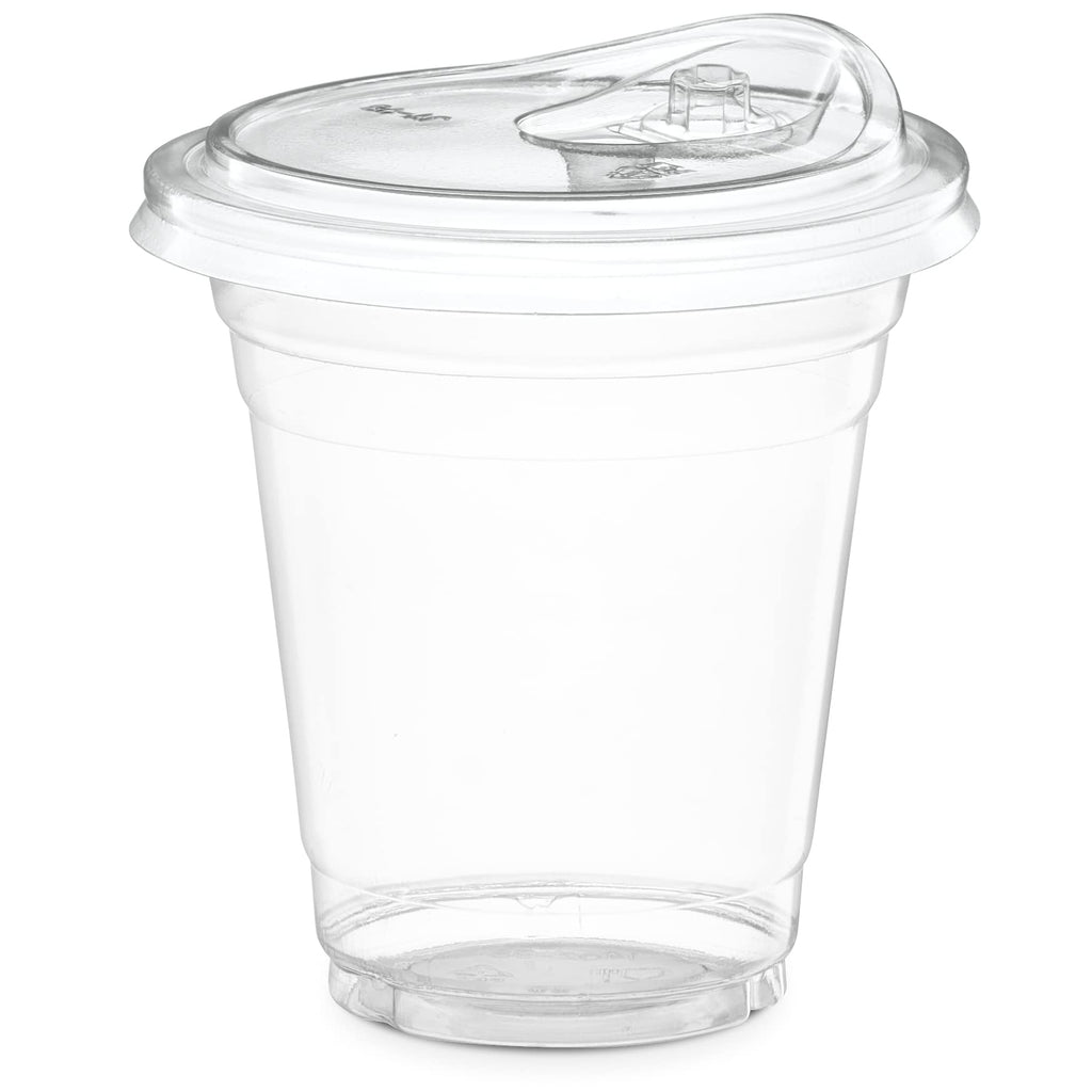 12 oz. Clear Cups with Strawless Sip-Lids, PET Crystal Clear Disposable 12 oz Plastic Cups with Lids [50 Sets]