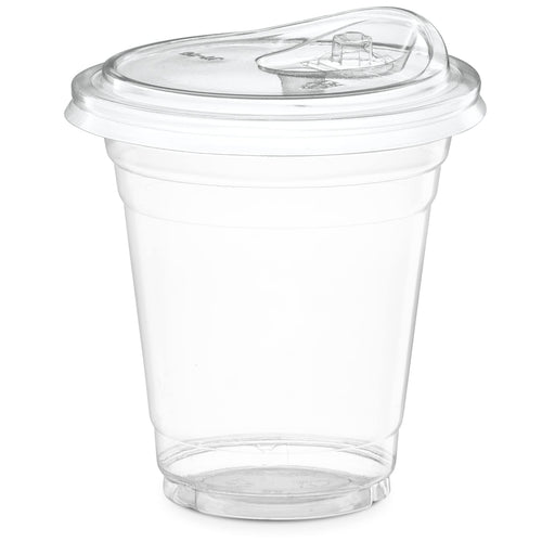 12 oz. Clear Cups with Strawless Sip-Lids, PET Crystal Clear Disposable 12 oz Plastic Cups with Lids [50 Sets]