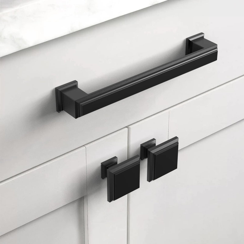 Asidrama 5 Pack Matte Black Kitchen Cabinet Knobs Square Dresser Knobs Drawer Knobs Cabinet Hardware Zinc Knobs for Dresser Drawers