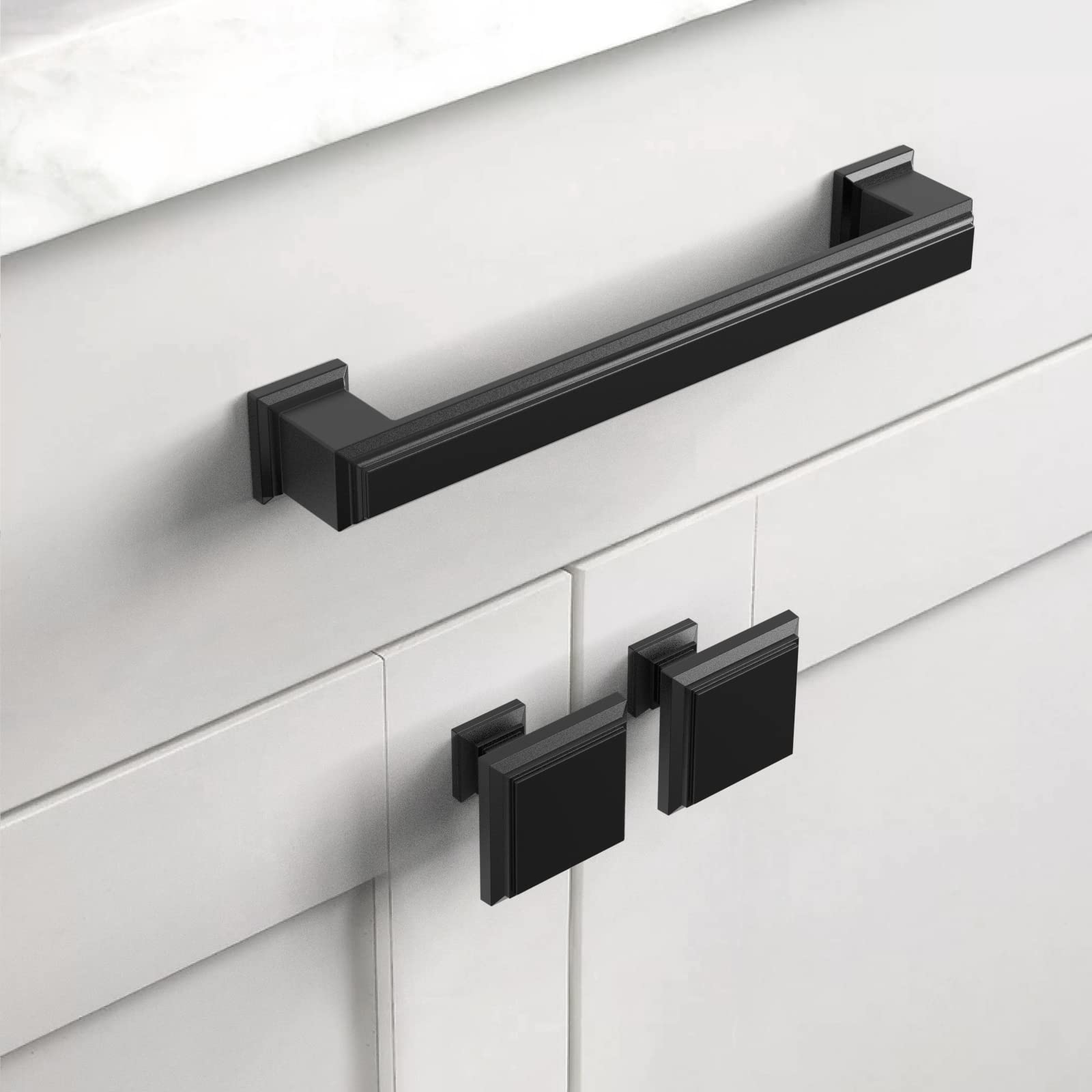 Asidrama 5 Pack Matte Black Kitchen Cabinet Knobs Square Dresser Knobs Drawer Knobs Cabinet Hardware Zinc Knobs for Dresser Drawers