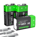3-Pack Rechargeable 9 Volt Lithium-ion Batteries, 1300mAh Long Lasting Power, USB-C Recharge with 2 in 1 Charging Cable for Smoke Alarms,Multimeters,Microphones,Walkie-Talkie,Toys
