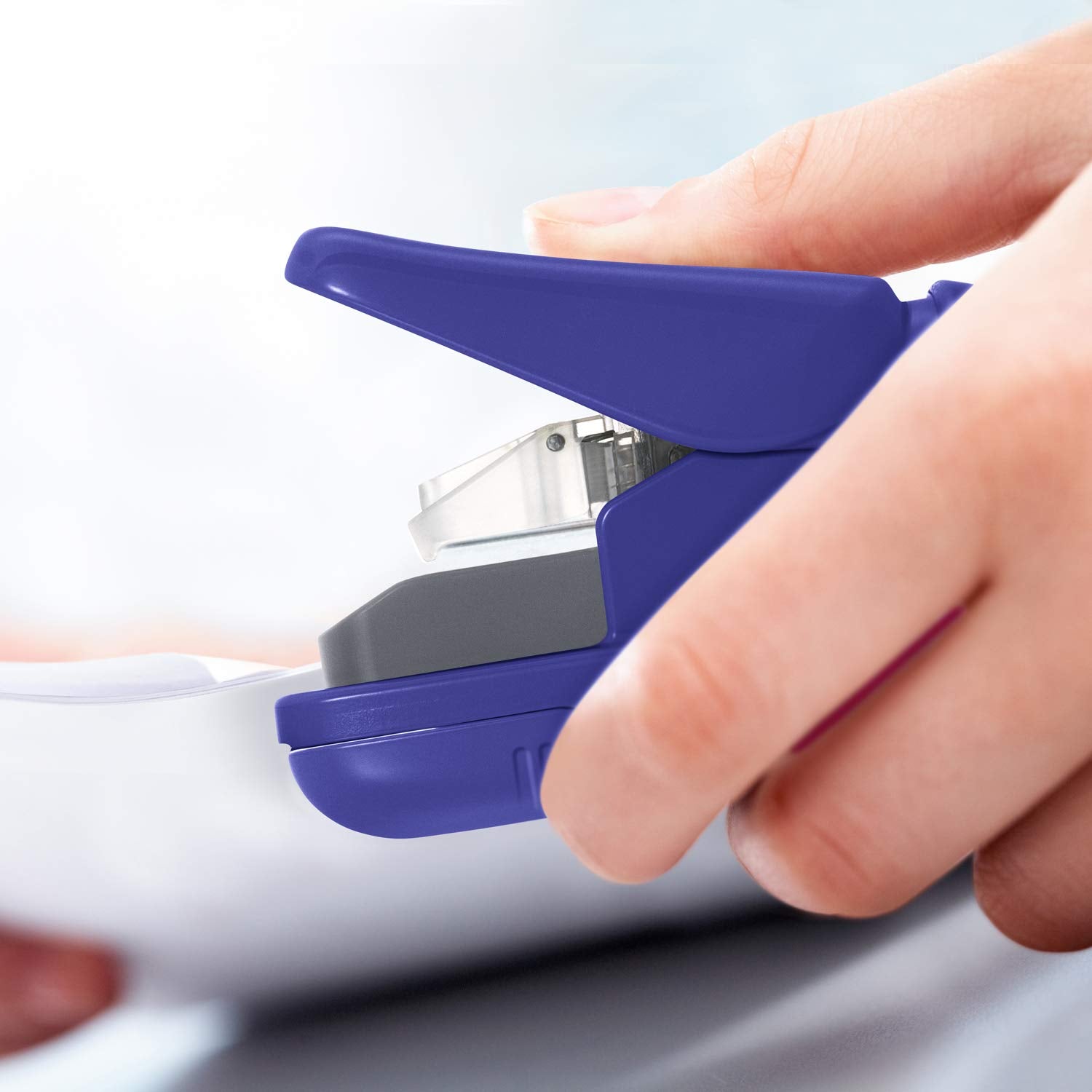 Plus Paper Clinch Compact Staple-Free Stapler, Blue