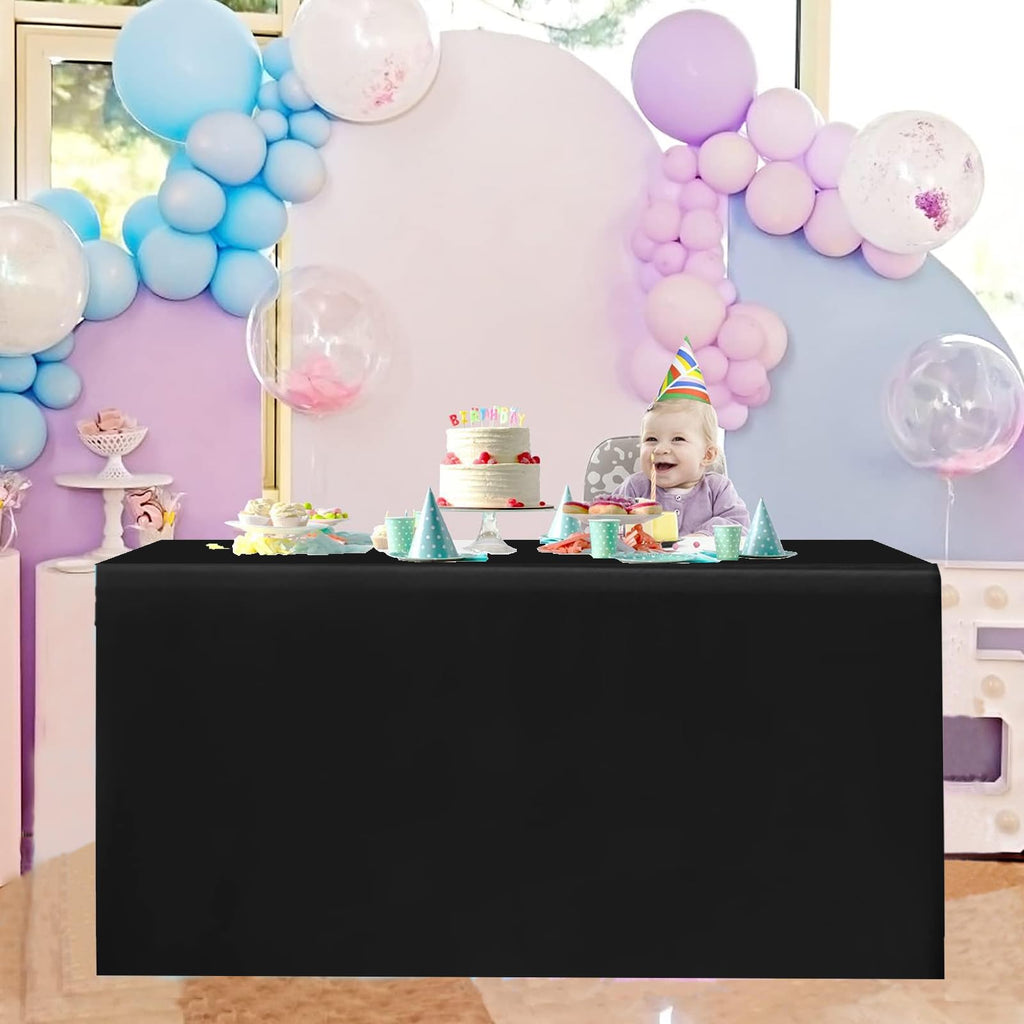 2 Pack Black Tablecloth Fitted Table Clothes for 6 Foot Rectangle Tables - Water Resistant Washable Fabric Polyester Rectangle Table Cover for Wedding Uses（72L x 30W x 30H Inches, Black）