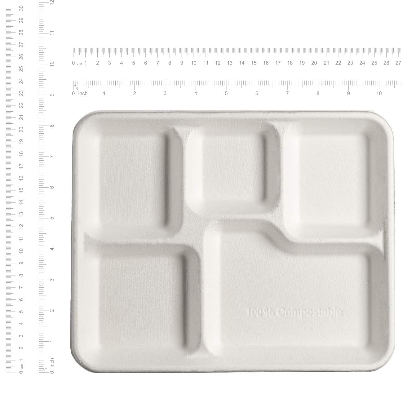Gusto [10 Inch - 125 Pack] Heavy-Duty Plates, 5 Compartment Disposable Sugarcane Paper Party Plates - Formerly Comfy Package