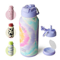 BOTTLE BOTTLE 32oz Insulated Water Bottle Stainless Steel Sport Water Bottle with Straw Dual-use Lid Design for Gym with Pill Box (cotton candy)