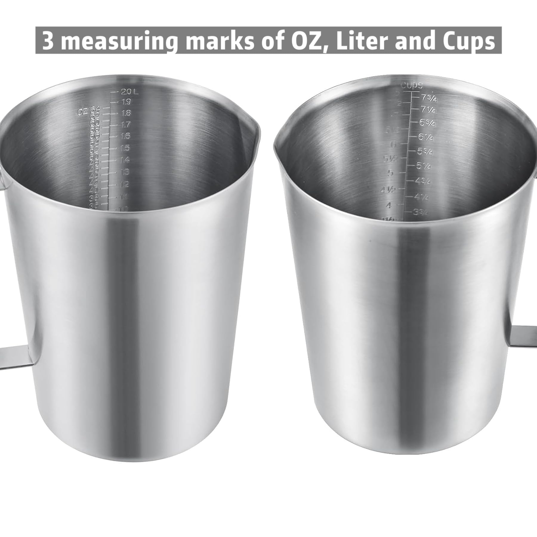 Stainless Measuring Cup (2000ML), KSENDALO 8 Cup Stainless Measuring Cup, Stainless Pitcher with Marking with Handle, 64 Ounces (2.0 Liter)