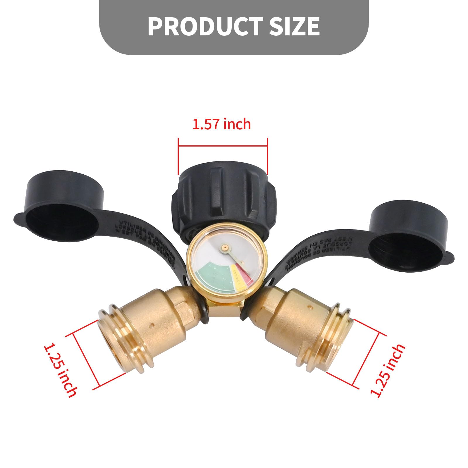 Anxingo Propane Y Splitter Adapter with Gauge and Shut-Off Valve 100% Solid Brass LP Gas Tee Connector with Male QCC and 2-Female QCC for LP Tank Cylinder BBQ Grill Heater Stove and More