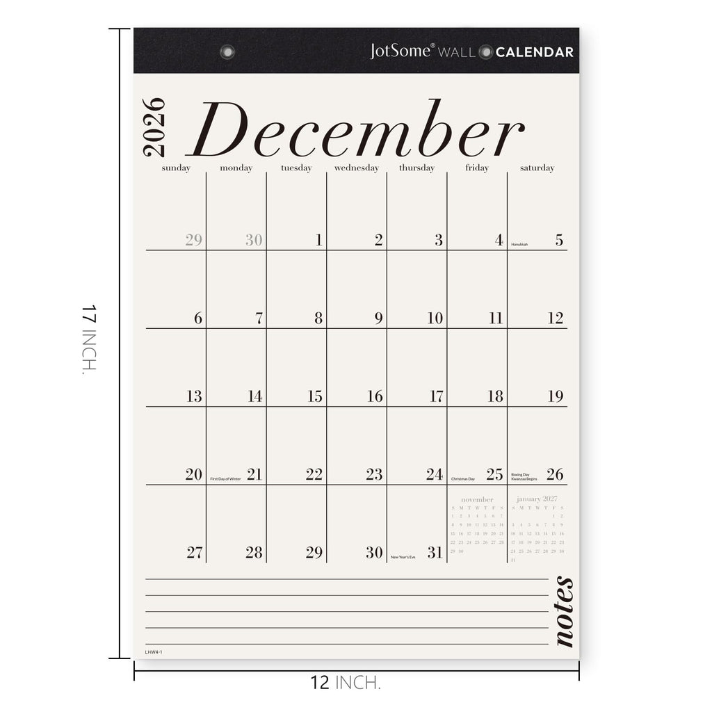 Jotsome Wall Calendar 2026-2027, 18 Months Large Monthly Calendar from Now to June 2027, 12"x17", Large Day Block, Hanging Wall Calendar with Notes for Home & Office Organizing, Minimalist