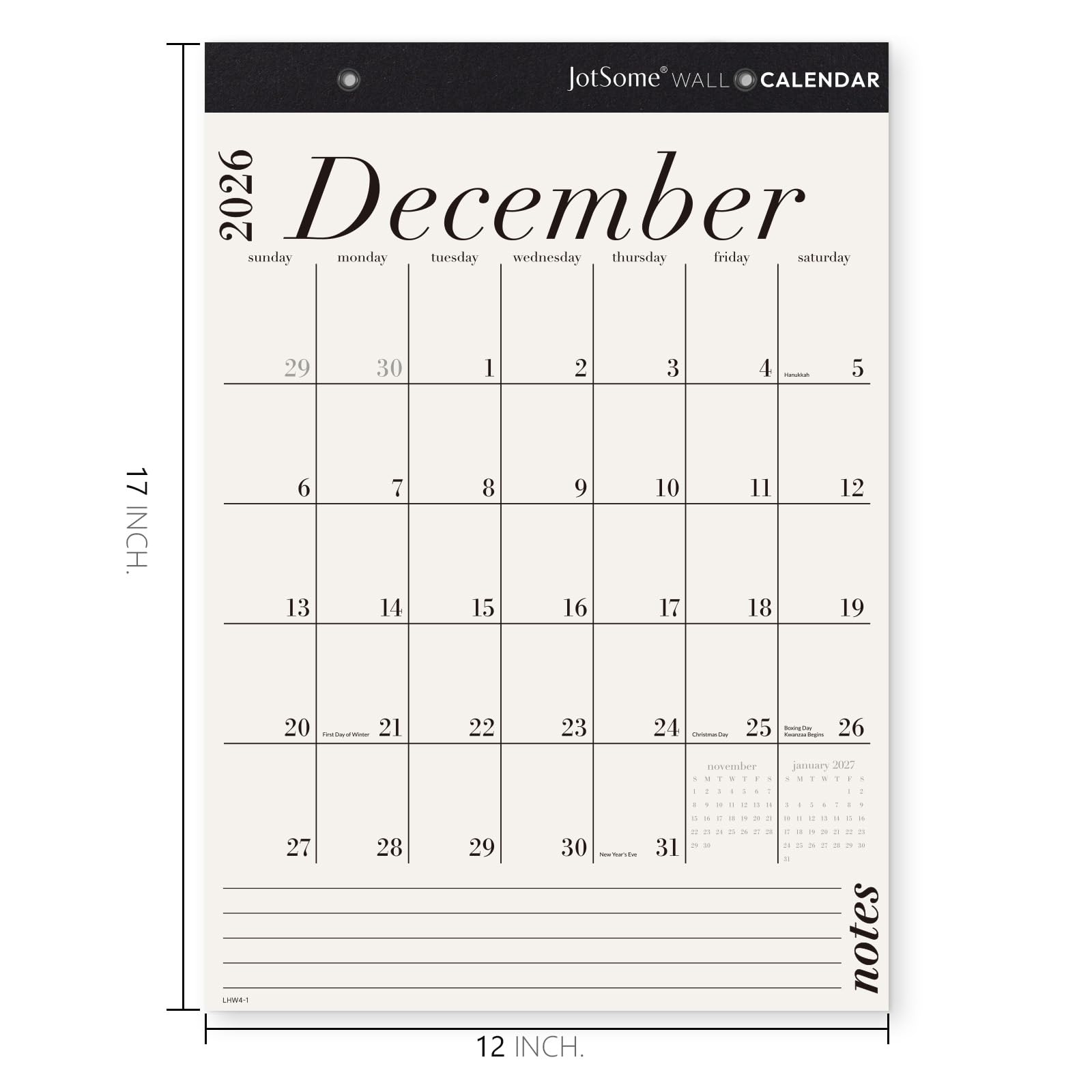 Jotsome Wall Calendar 2026-2027, 18 Months Large Monthly Calendar from Now to June 2027, 12"x17", Large Day Block, Hanging Wall Calendar with Notes for Home & Office Organizing, Minimalist