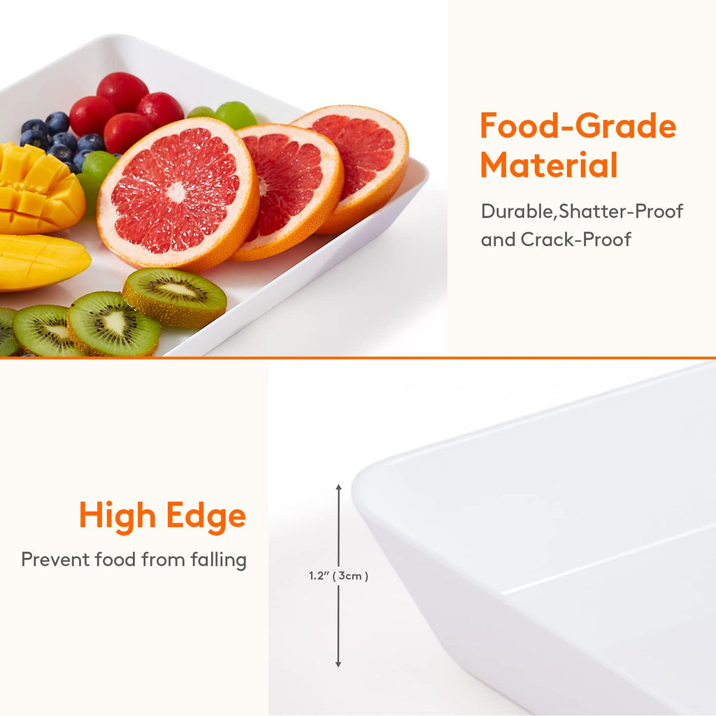 Lifewit Plastic Serving Tray, Serving Platters for Party, BPA Free Reusable Food Tray for Snacks, Food, Cookies, Set of 3, 14.45" x 9.45"