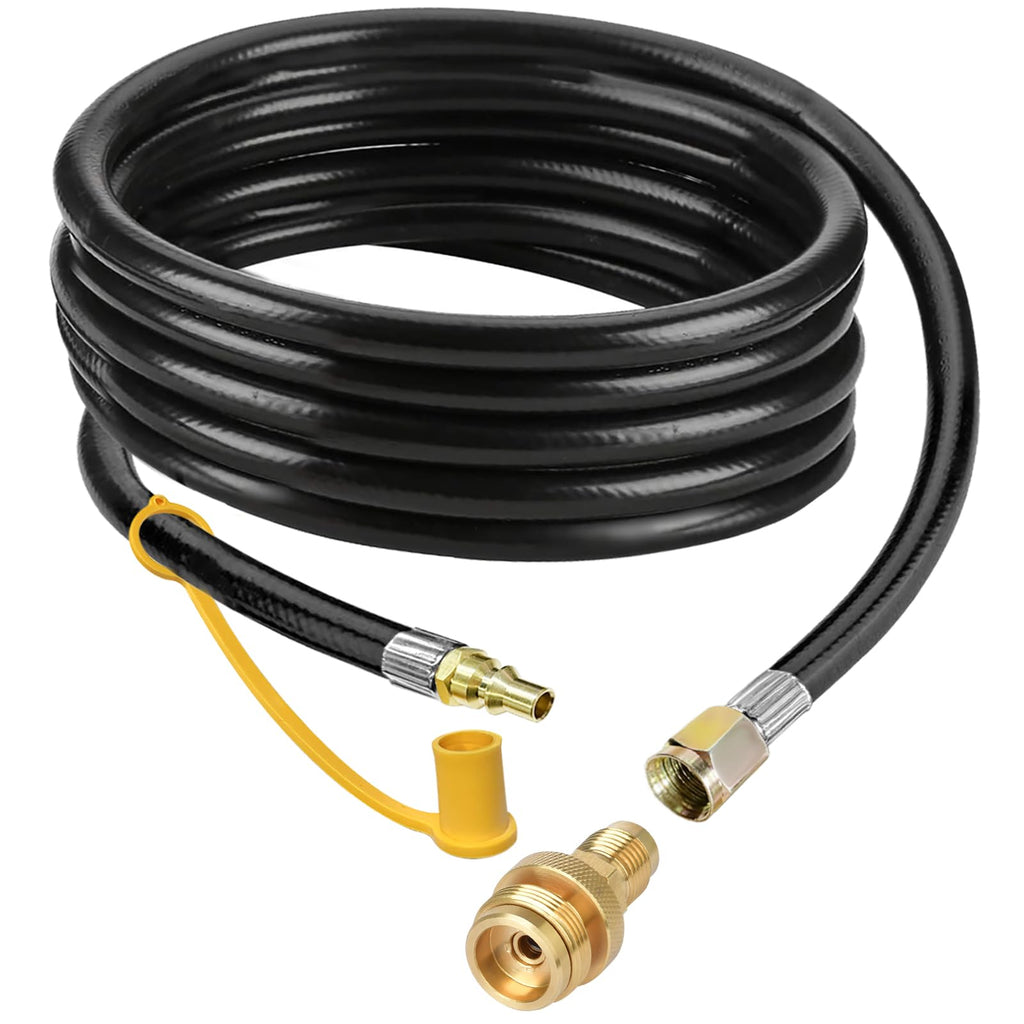 12 FT RV Propane Quick Connect Hose, 3/8 Female Flare and 1/4 Full Flow Male Plug LP Gas Line, Connection Hose for Fire Pit, Camp Chef Stove, BBQ Stove Grill
