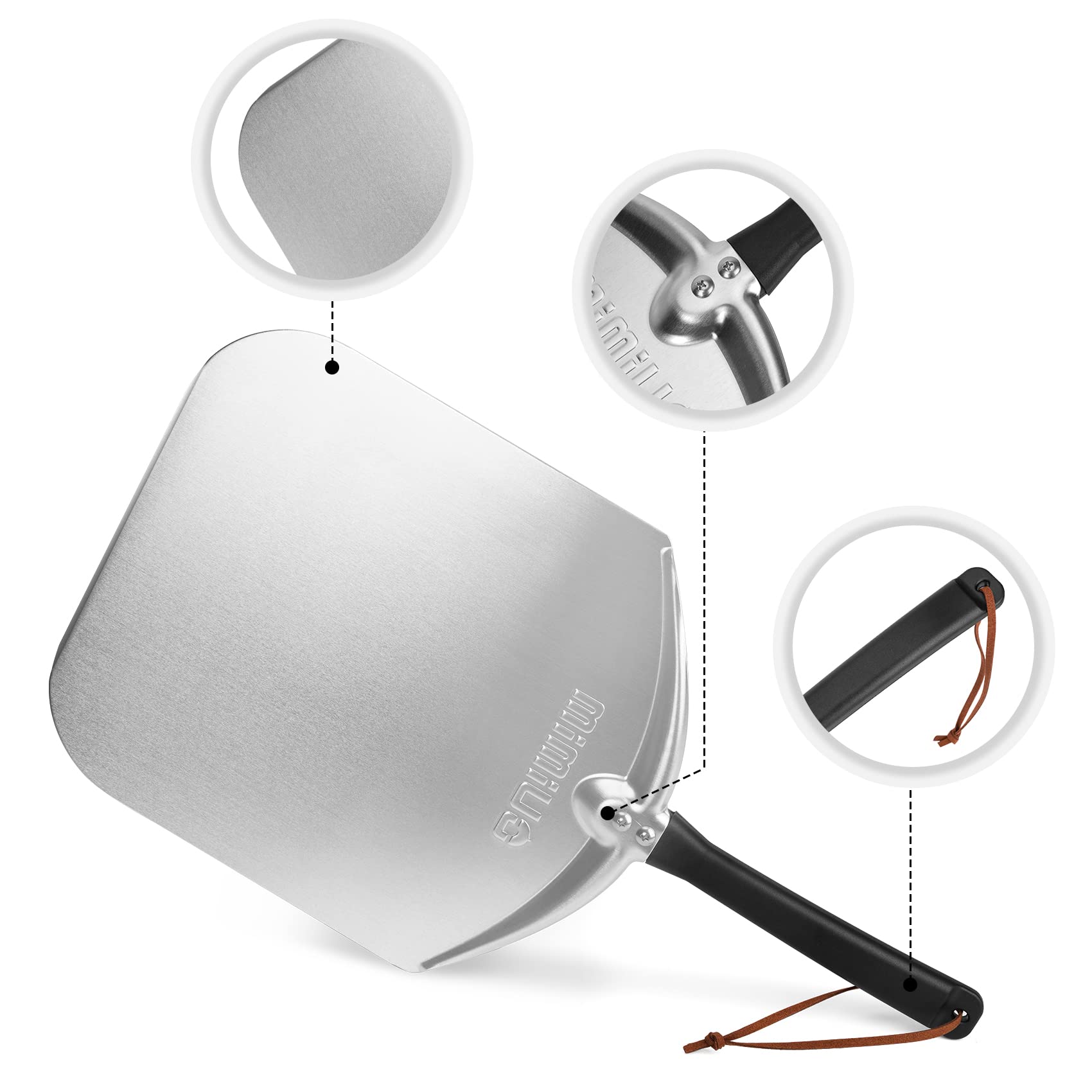 Mimiuo 12 x 14 Inch Aluminum Pizza Peel – Heavy-Duty Non-Stick Pizza Spatula for Oven & Grill, Lightweight Turning Shovel for Baking Bread, Pie & Pastries, Professional Pizza Tools